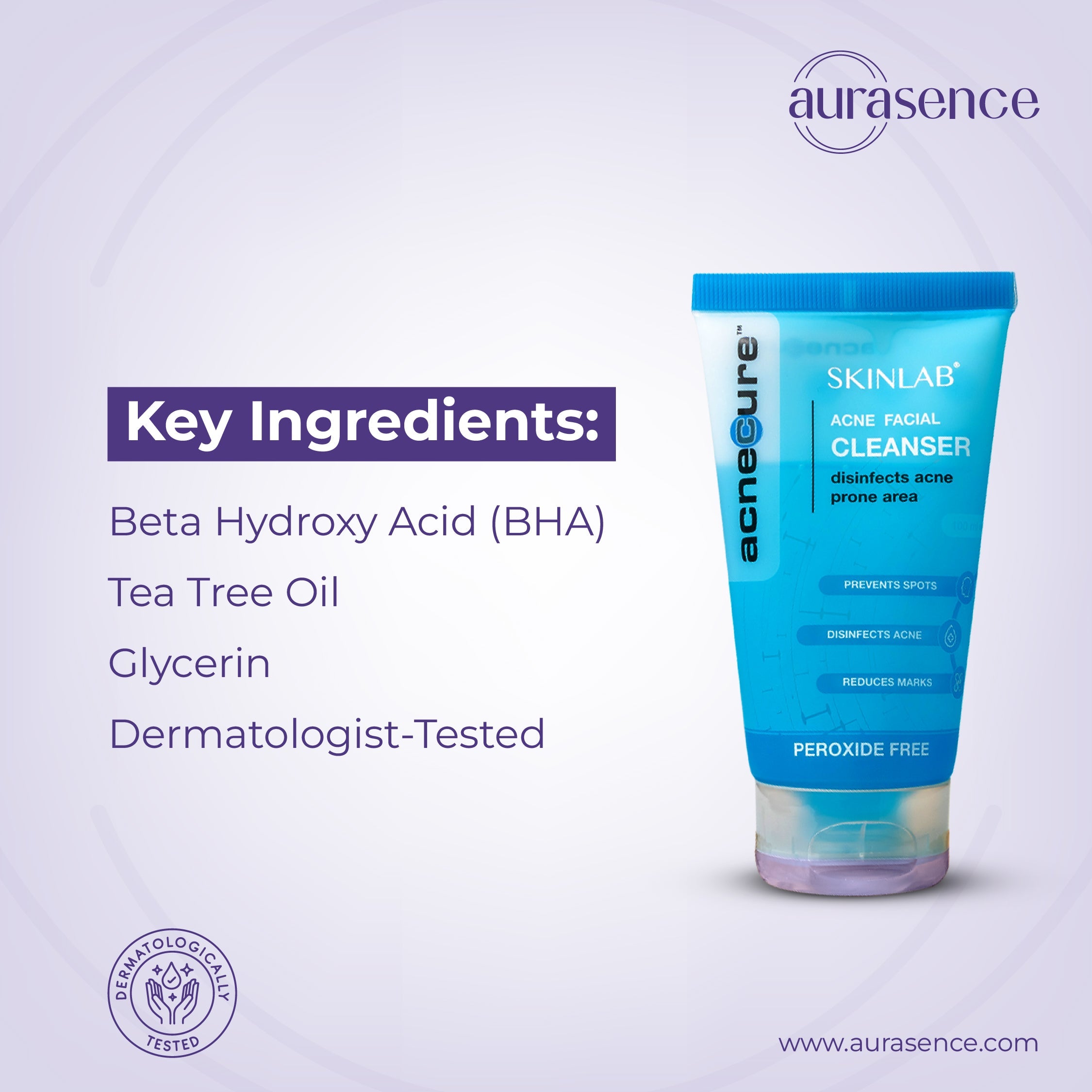 SKINLAB COMBO PACK Acne Facial Cleanser + Acne Treatment Gel Advanced Formula Peroxide Free, Remove Spots, Prevent Scars, Reduced Blemish, 100ml & 30ml