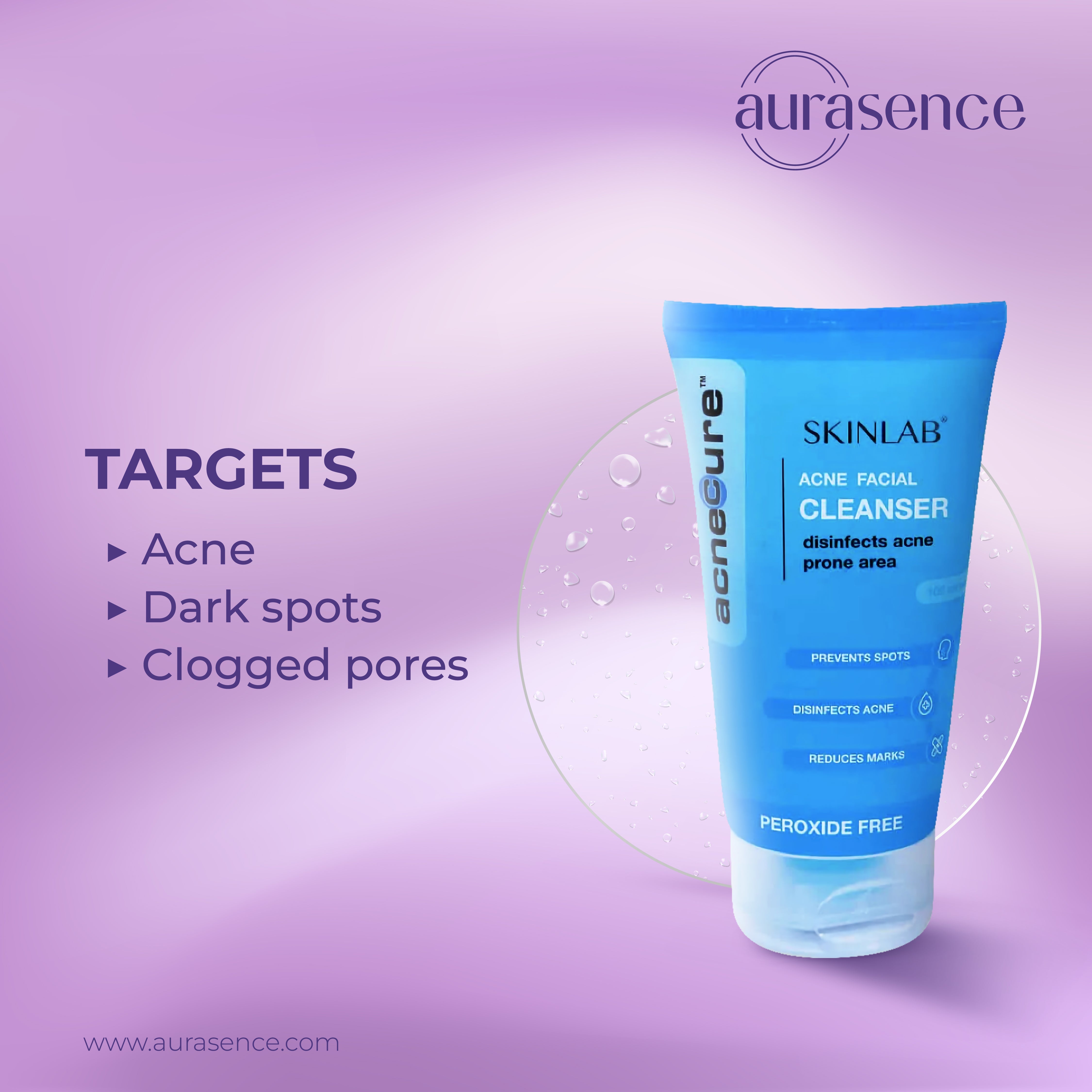 SKINLAB COMBO PACK Acne Facial Cleanser + Acne Treatment Gel Advanced Formula Peroxide Free, Remove Spots, Prevent Scars, Reduced Blemish, 100ml & 30ml