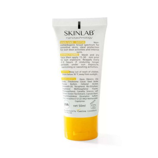 SKINLAB Sunscreen SPF 50 | Broad Spectrum UVA/UVB Protection | Water-Resistant & Transparent | 50ml