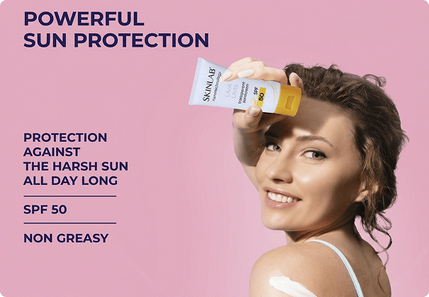 Woman applying Skinlab SPF 50 sunscreen for powerful sun protection
