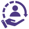 Icon of a person with a hand reaching out, symbolizing support or care.