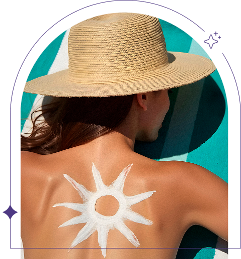 Sun protection concept with sunscreen on skin at beach